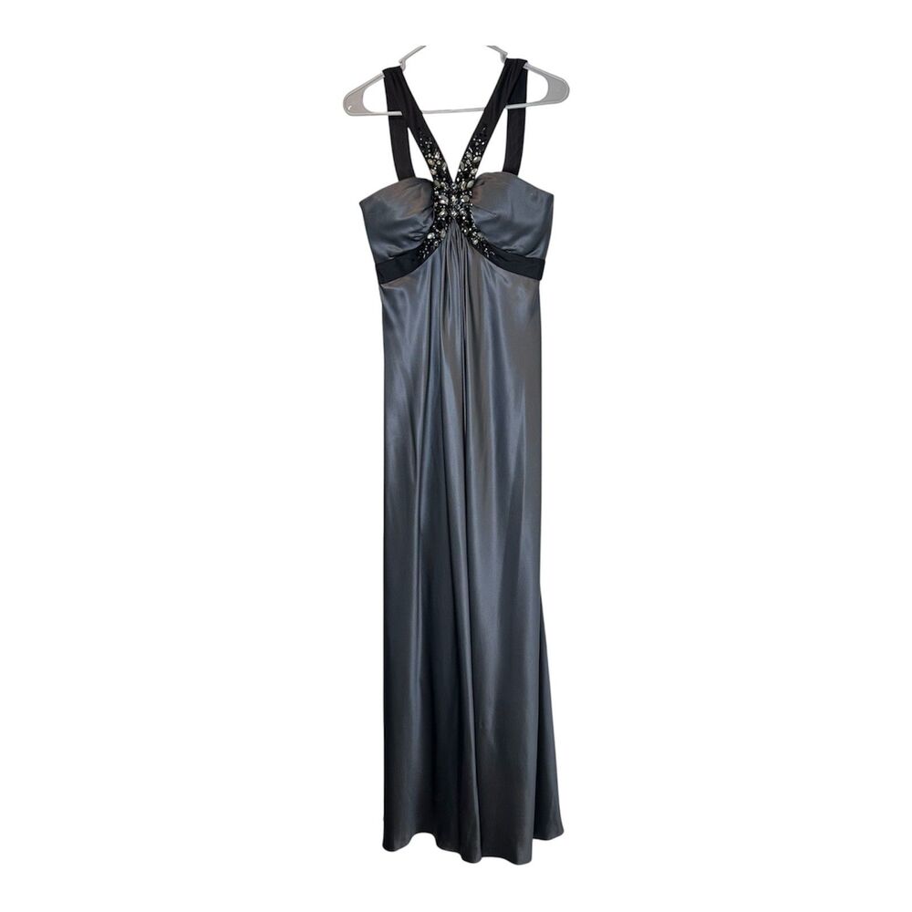 MARC BOUWER GLAMIT Size (4) Women's Dress Gray 100% Silk Formal Beaded‎